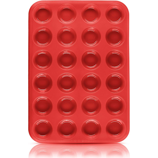 2 stk - Rød muffinsform for 24 mini muffins i silikon, ikke-klebende