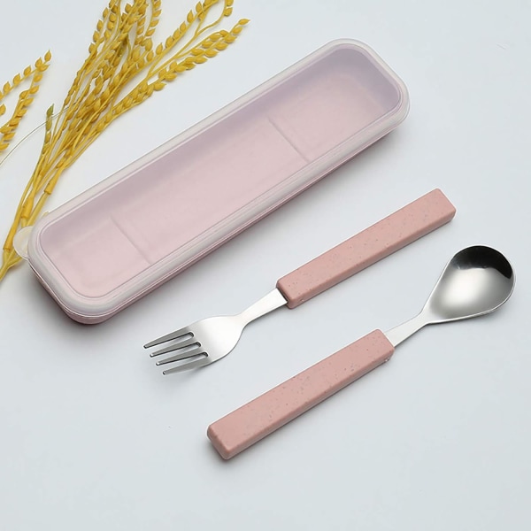 Rosa bestiksett for barn, 3 deler rustfritt stål gaffel og S