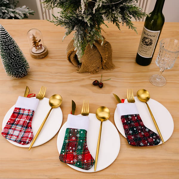 ##/Set med 3 julbesticksäckar - Snöflinga, Köksbestickshållare##/