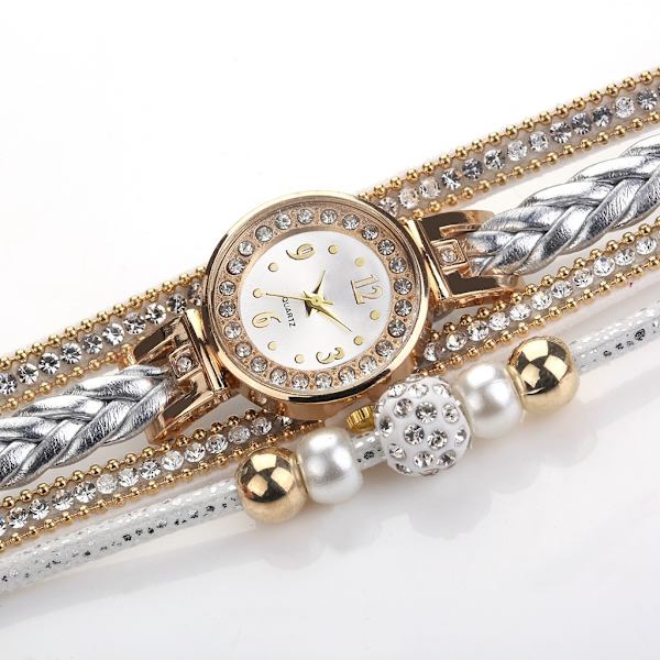Armbandsur Pärl Klocka för Kvinnor, Bling Damklocka med Band
