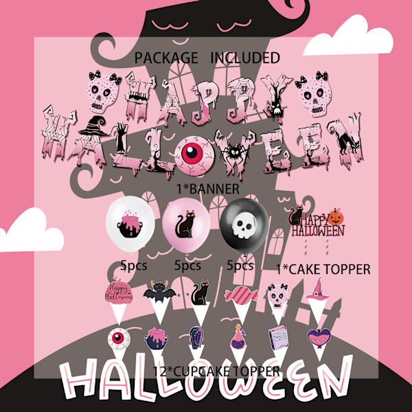 Halloween-tema bursdagsdekorasjon i rosa, populær bursdagsballong