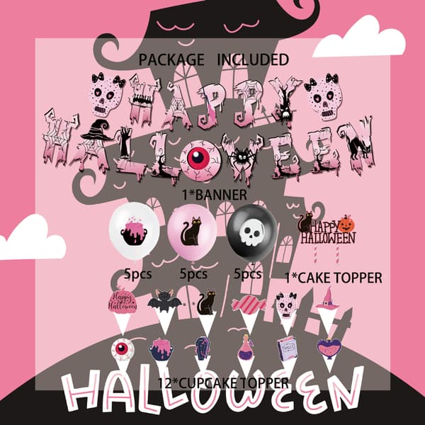 Halloween tema fødselsdagsdekoration i pink, populær fødselsdagsbal