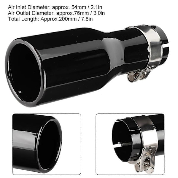 Universell Bileksosrør Halehals Rustfritt Stål Lyddemper Tips med Klemme 54-76-200mm