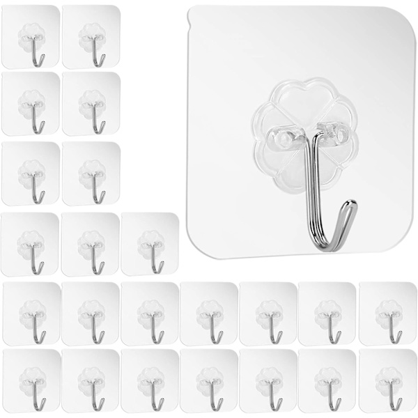 24-pack Spikfri Limmade Väggkrokar 6KG (Max) Transparent