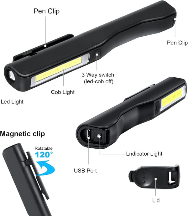 Genopladelig LED Arbejdslys, 2 stk. 350 Lumen COB Mekanikerlys