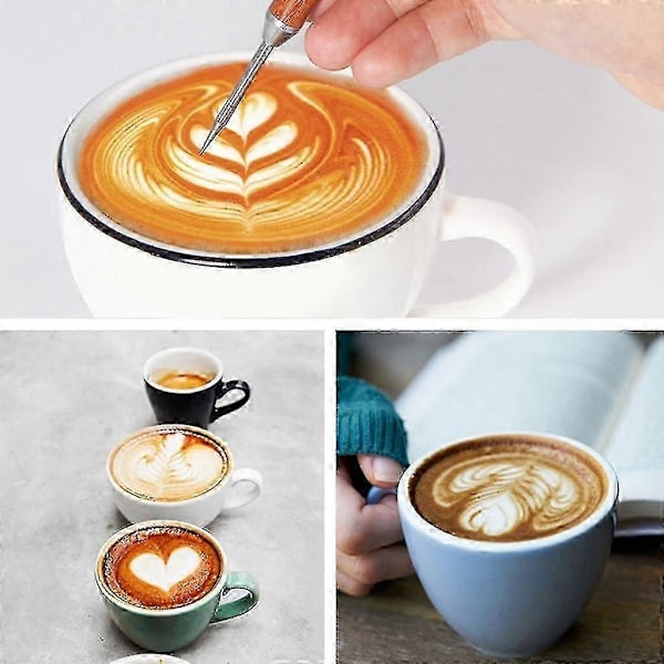 Latte Art -kynä, kahvineula, massiivipuinen koukkuneula, maitovaahto, ruusupuu varsi