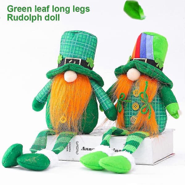 St. Patricks Dag Leprechaun Legetøj Plysdukke Husholdningspynt Held rainbow hat long leg