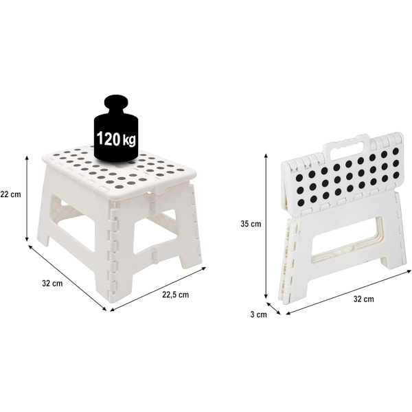 Step Stool, Plastic, White, Small Size, Portable