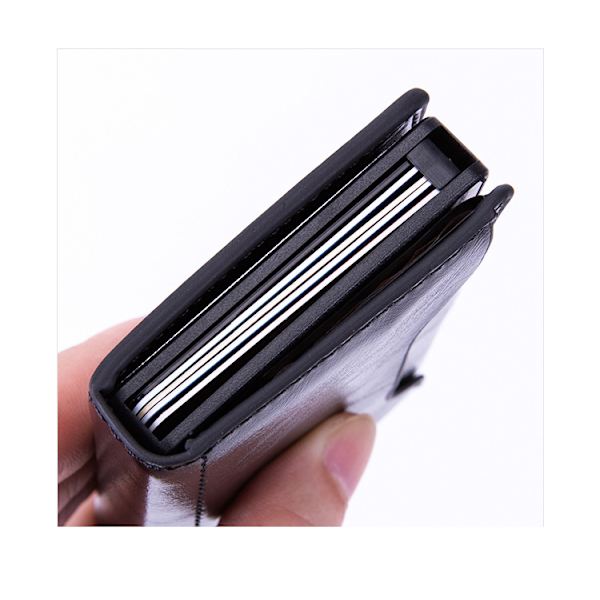 (Svart PU) Minimalistisk Taktisk Plånbok för Män, Anti-RFID-B Metall Sl