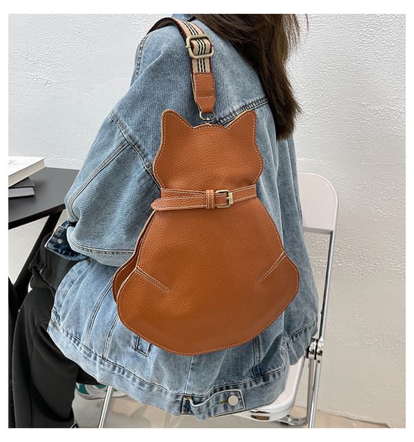 Katt crossbody-väska, enkel bröstväska, läder, brun