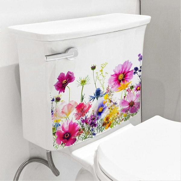 Värikäs kukka-wc-tarra, irrotettava, itseliimautuva, vedenpitävä PVC-materiaali, olohuoneen, kylpyhuoneen seinätaide, kukkakuvioinen wc-istuimen koristetarra Little Flower