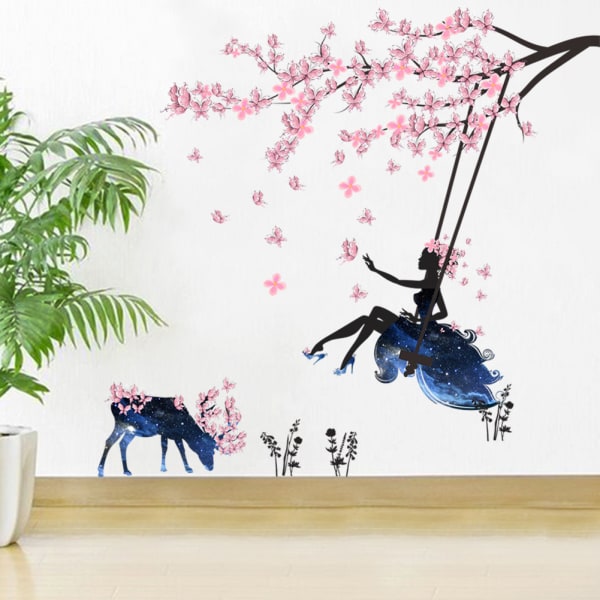 Pige på en gynge & Moose Silhouette Wall Stickers med Pink Butte