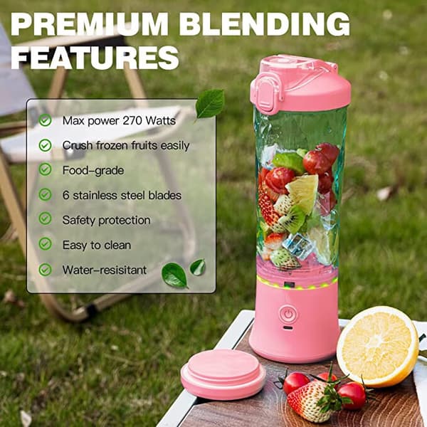 (Rosa) Portabel Blender 270 Watt för Shakes och Smoothies Vattentät Blender