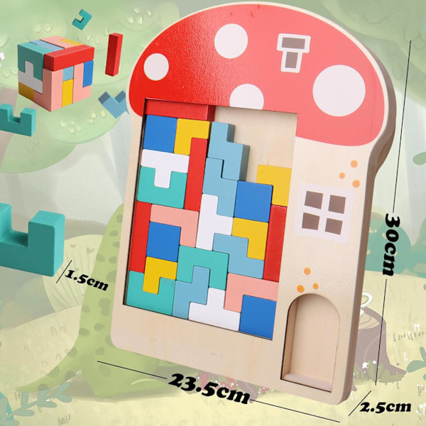 Træ Tetris Puslespil til Børn (Svampe), 3D Puslespil Montessori Legetøj