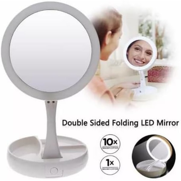 ##/Kosmeettinen peili LED-valolla ja järjestäjällä, kaksisivuinen meikkipeili ##/
