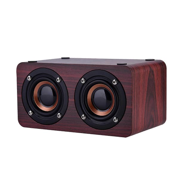 Mini Portabel Trådlös Bluetooth-högtalare i Trä Stereo Högtalare med 2 Horn Rött Trä
