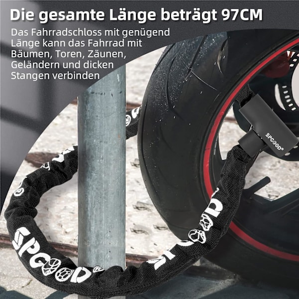 Svart cykelkedjelås med 2 nycklar, 90 cm 6 mm stålkedjelås med vattentät
