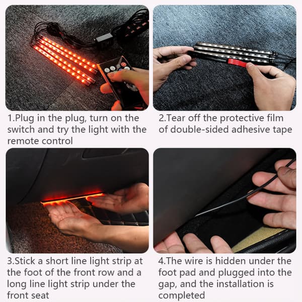 LED-nauha LED-sisävalaistus autoon, 4 LED-nauhaa