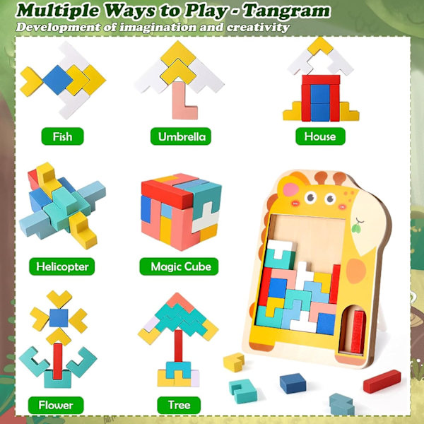 Træ Tetris Puslespil til Børn (Giraf), 3D Puslespil Montessori Legetøj