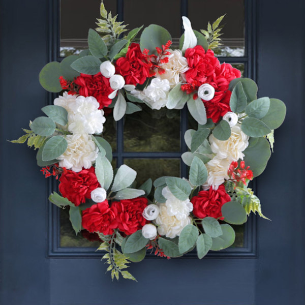 ##/Rød og hvit blomsterkrans simuleringskrans, 40 cm##/