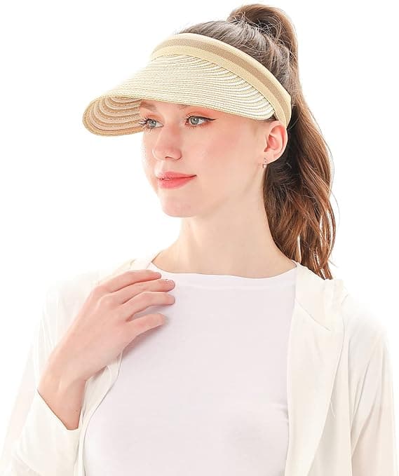 Sommarhatt för kvinnor Bredbrättad beige stråhatt för stranden