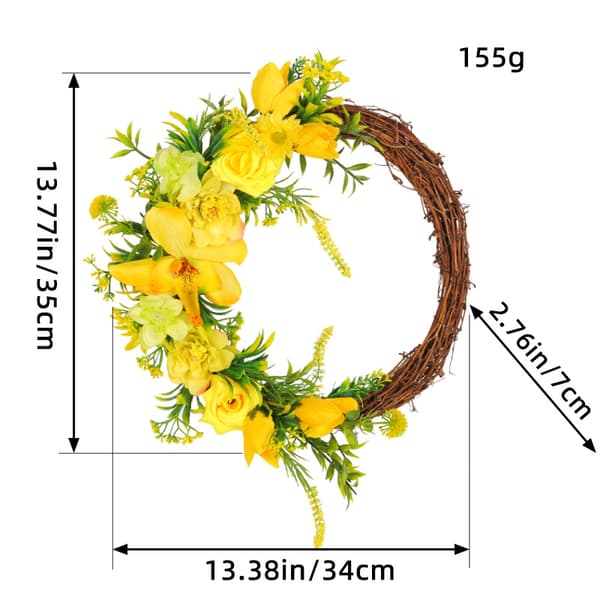 Julekrans med gule roser og døde grener, 35 cm