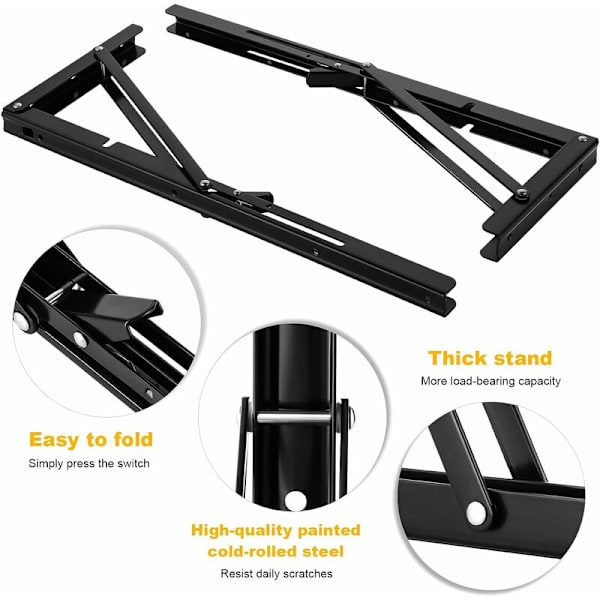 2 kpl Mustaa Seinäkiinnitettävää Taittohyllyä, 450 x 170mm Taitto-konsoli