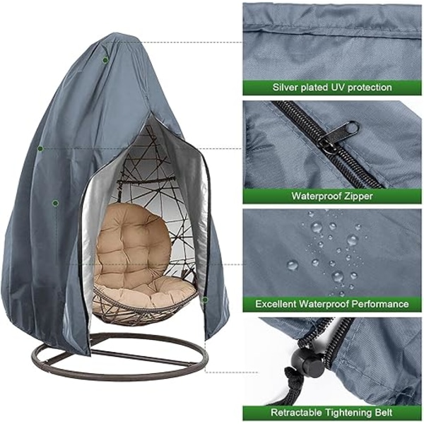 ##/210D 190X115Cm Patio Hängande Äggstolsskydd Rattan Utomhus Vicker Gungstol Vattentät Dammskydd Trädgårdsmöbelskydd med Blixtlås##/