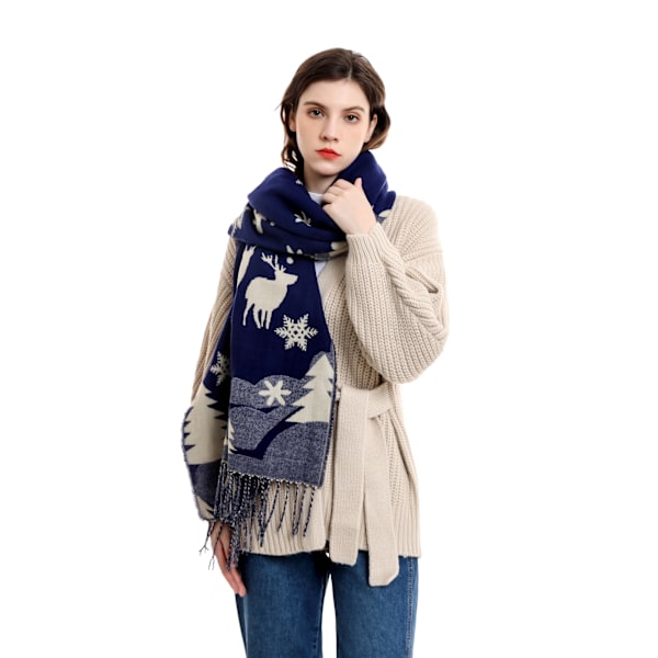 Blå Jul Varm Damfransscarf (183 x 67 cm)