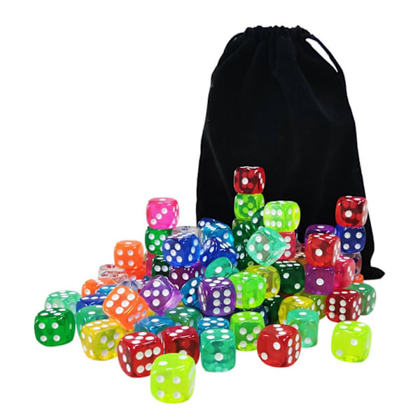 100 stk. farvede terninger med snørelukning, bulk akryl spil terninger, glatte spin, transparente terninger til matematik læringsspil i klasseværelset 14mm