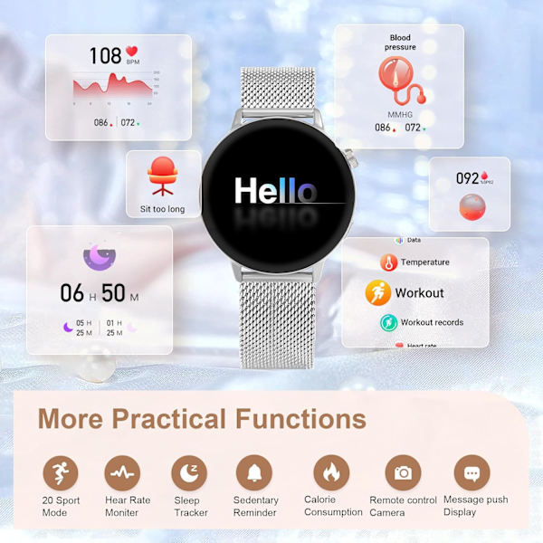 ##/Smartklocka för kvinnor med samtalsfunktion - 1.32'' Full Touch Ladi##/