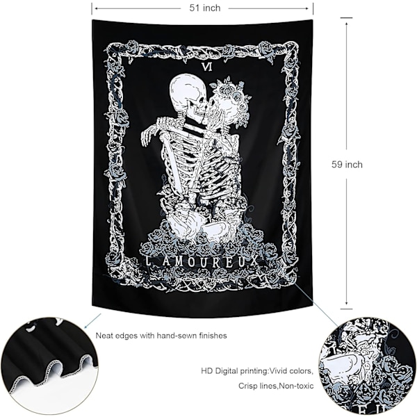 Halloween Hodeskalle Tapestry Kyssende Elskere Tapestry Veggdekor