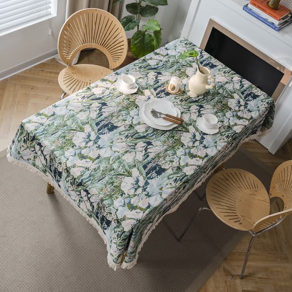 Mørkegrønn blomstrete duk, bohemstil, 140*250cm