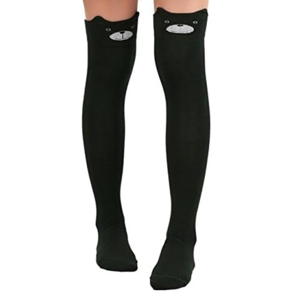 Cartoon Anti-skli sokker for kvinner - mørkegrå, lange sokker Høyt kne