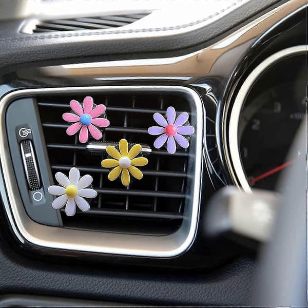 4 stk. Bil Charm Smukke Tusindfryd Blomster Bil Luftventil Clips Bil Luftfrisker Søde Automotive Interiør Trim Dekorationer Tilbehør