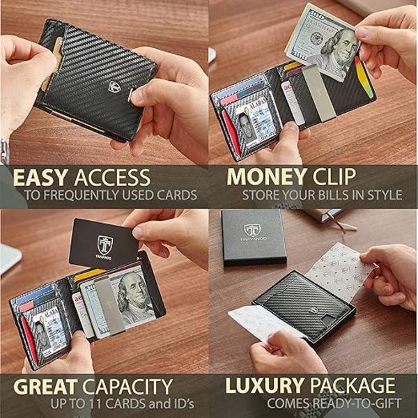 ##/Mænds Slim Wallet med Pengeclips Blokerende Bifold Kreditkort Holder##/
