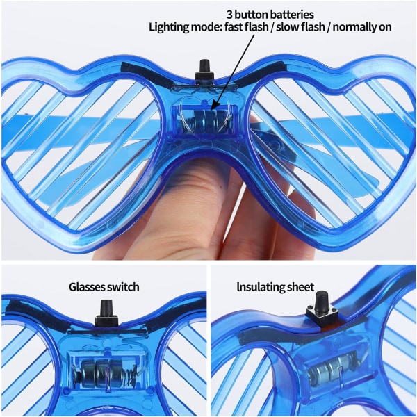 4 stk. LED-briller med hjerteform, blinkende LED Cyberpunk-briller