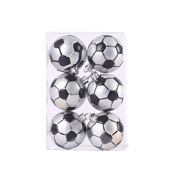 6 stk. julekuglevedhæng, 6 cm, fodbold