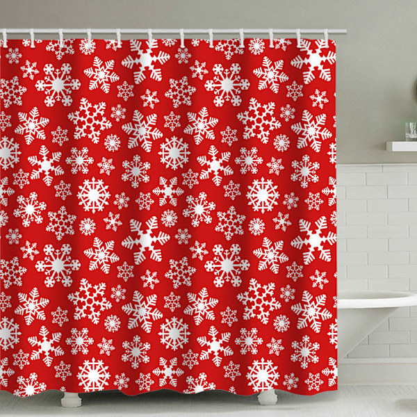 ##/Julebrusbadforhæng - Rød Snefnug, 180cm x 180cm, Stof B##/
