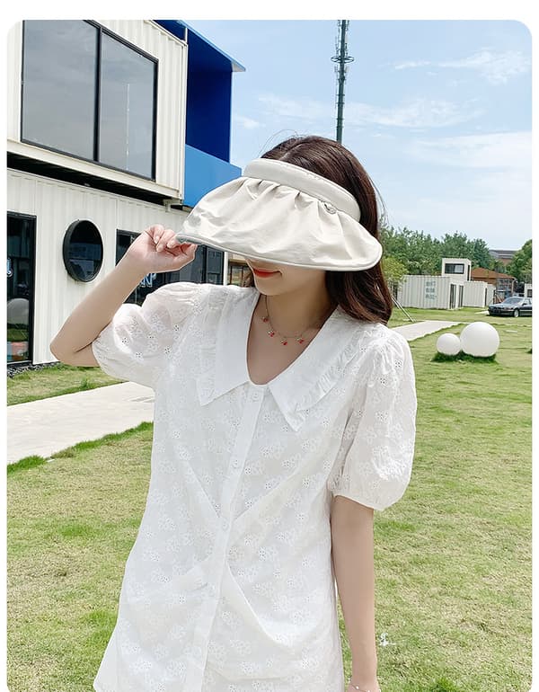 (Beige) Kvinnevisir, Anti-UV Visirhatt, Foldbar Hatt, Bred Bremm