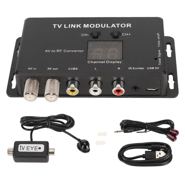 UHF Modulator TV Link Modulator 471.25?885.25MHz Understøtter PAL NTSC AV til RF Konverter IR Extender med IR Retur