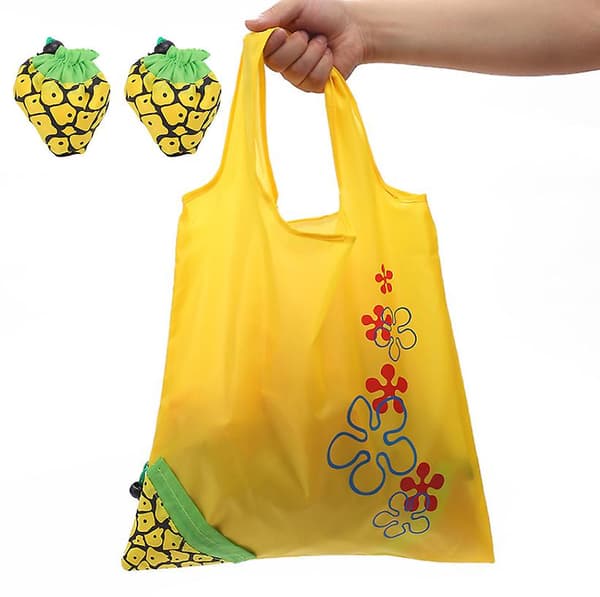 2 stk Genanvendelige Indkøbsposer i Foldbar Design (Ananas)