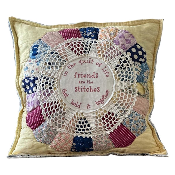 Vänskaps Citat Prydnadskudde Retro Design Patchwork Spetsdekor Sovrum Vardagsrum Soffkudde Dekorativ Gåva med Skrivet Meddelande A