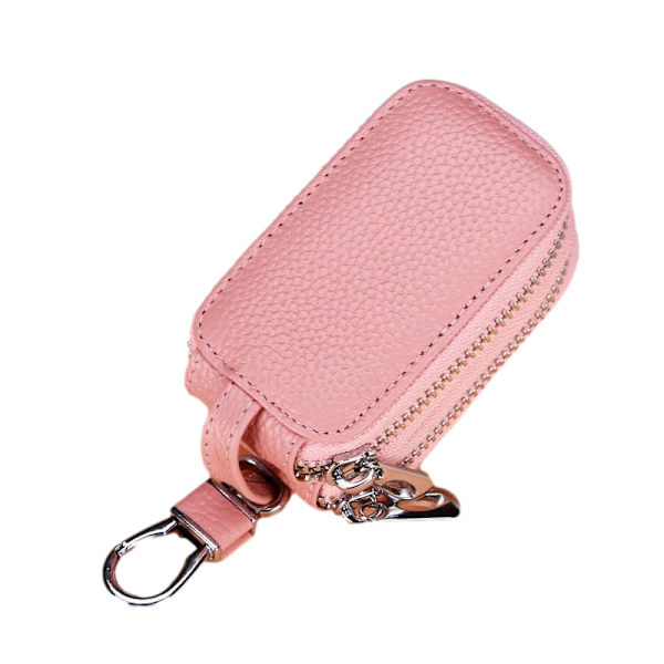##/1-pack Rosa Nyckelhållare i Läder med Dubbel Blixtlås, Myntplånbok, Nyckelskydd med Transparent Fönster för Bilnyckel Fjärrkontroll##/