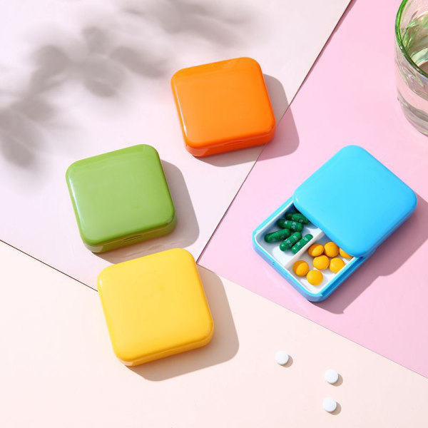 /#/4-pack pillerburk bärbar pillerburk mini plast pillerburk pillerförvaringslåda används för att förvara vitaminer mediciner etc. Blå gul orange grön/#/