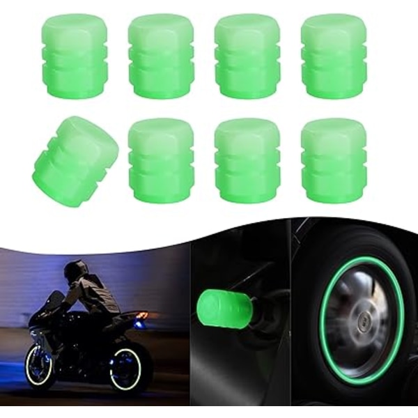 /#/Fluorescerende Dækventilhætte(Grøn), 8PCS Lysende Universal Støv/#/