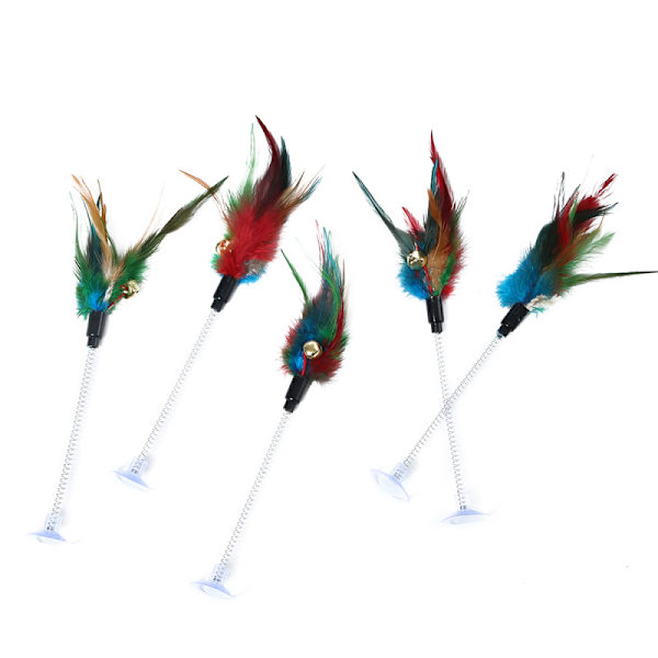 5-pack katt leksak kycklingfjäder pinne fjäder sugkopp husdjur retande