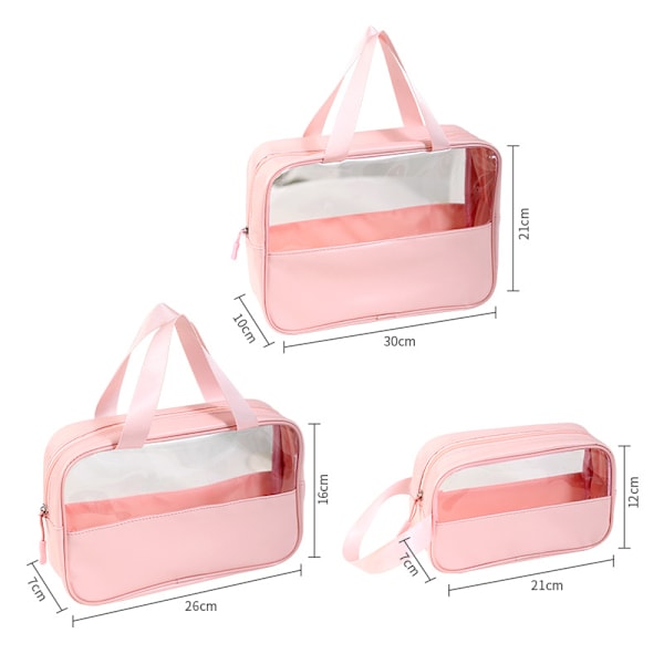 3-delad transparent kosmetikväska (rosa), necessär