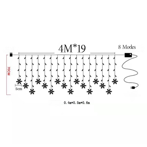 Varmt vita LED-snöflinggardinlampor 2m*1m 8 lägen 5V USB-ljusslinga