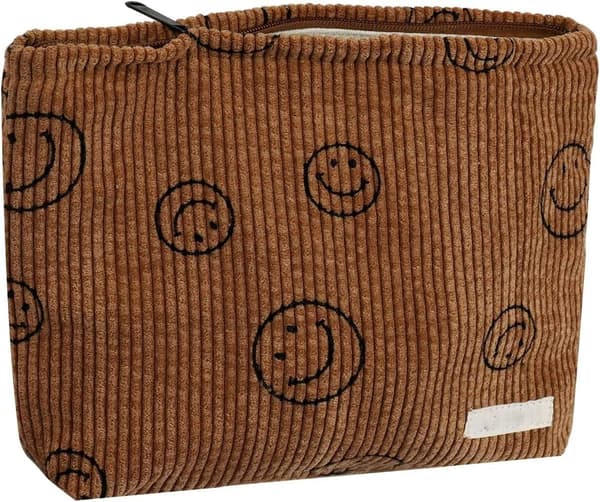 ##/1 sminkväska i sammet (brun smiley-design),##/